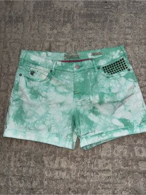 Scotch & Soda Mint Green Tie-Dye Jean Shorts with Stud Detail